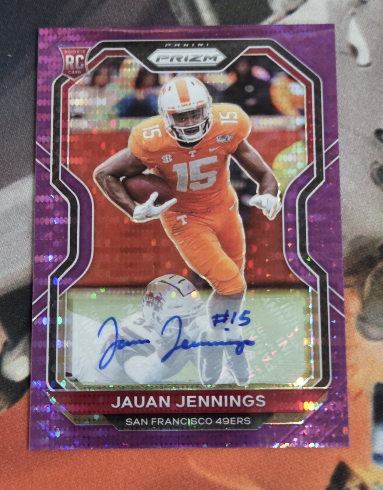 Jauan Jennings Panini Prizm #304 Autograph-Purple Pulsar