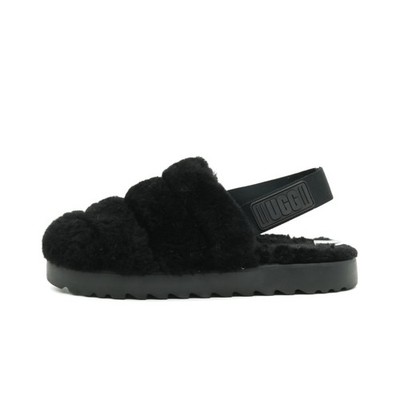 ugg Damen fluff yeah pantoletten schwarz echtfell markenriemen slipper EU 40
