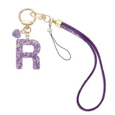 Initial Letter Keychain for Women Bling Letter A-Z Key Chain Charm Purple-R