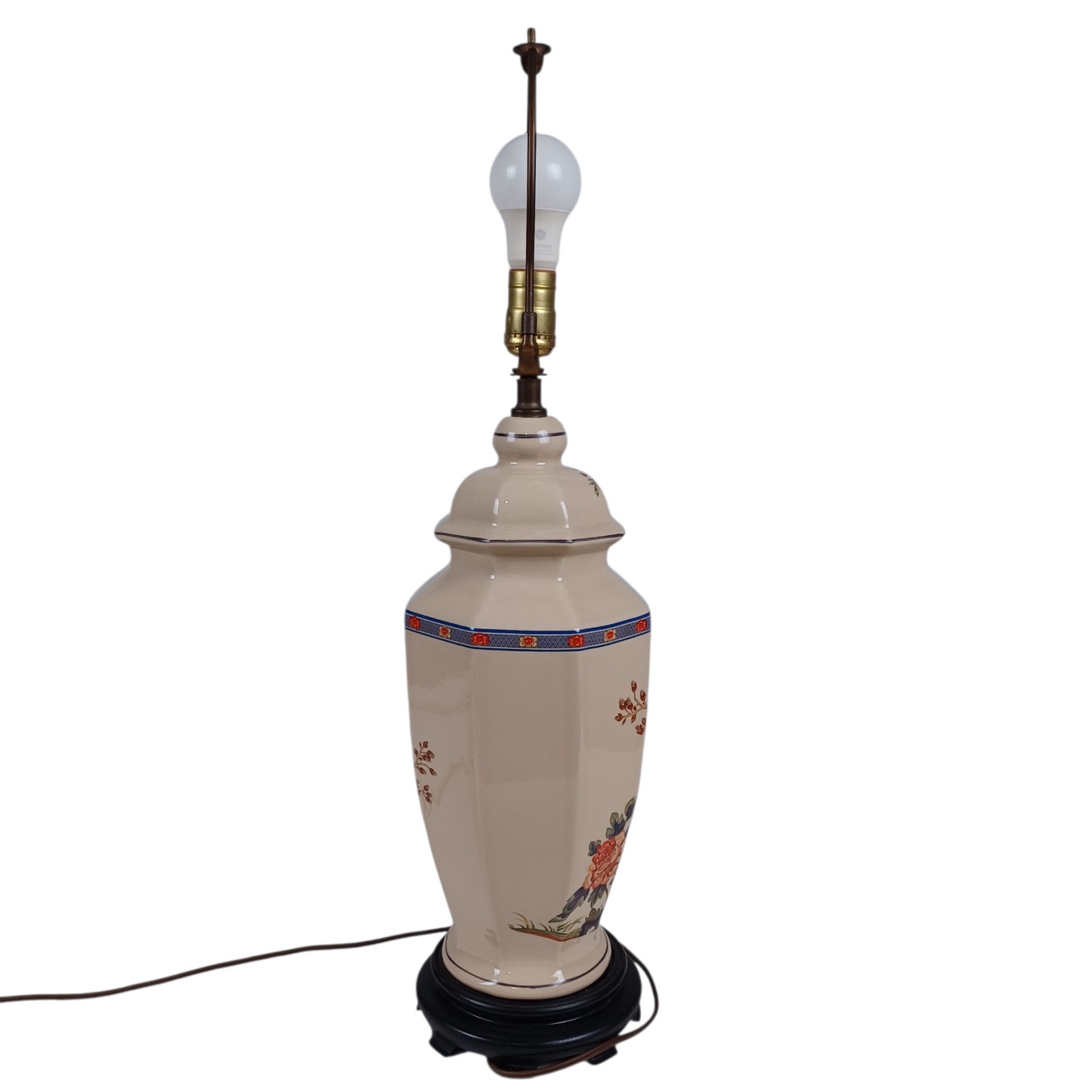 Elegant Vintage Porcelain Ginger Jar Lamp 27" Floral Chinoiserie Table Lamp
