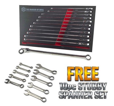 Britool 12-teiliges extra langes Flexi Ring-Ratschenschlüssel-Set + GRATIS kurzes Schraubenschlüssel-Set