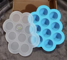 Blue Silicone Baby Food Freezer Tray w/Clip-on Lid by WeeSprout BPA Free EUC