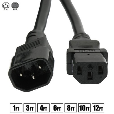 1 3 4 6 8 10 12FT Power Extension Cord Cable IEC320 C13 to C14 SJT 14AWG 3-Prong