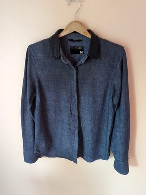 Rag & Bone Chambray Hemd Damen Lederkragen Größe Medium Hergestellt in den USA
