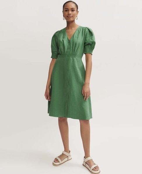 Women Jigsaw Dress Green Linen 40 / L / 48