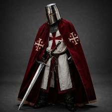 Medieval Knight Templar Armor Set Crusader Helmet Chainmail Costume LARP
