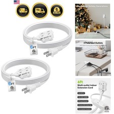 6 ft 3 Outlet Indoor Extension Cord 16/2 SPT-2, 2 Pack White, 2 Prong Polariz...