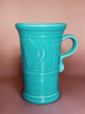 Y2K Fiesta Ware Turquoise Latte Mug HTF Coffee Pot Design Fiestaware