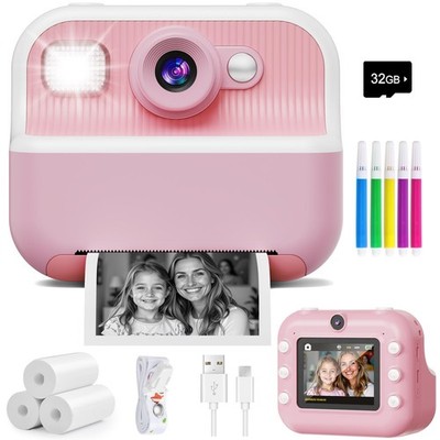 Instant Camera, Front Rear Dual Selfie Kids Camera with 1080P Videos, Pink