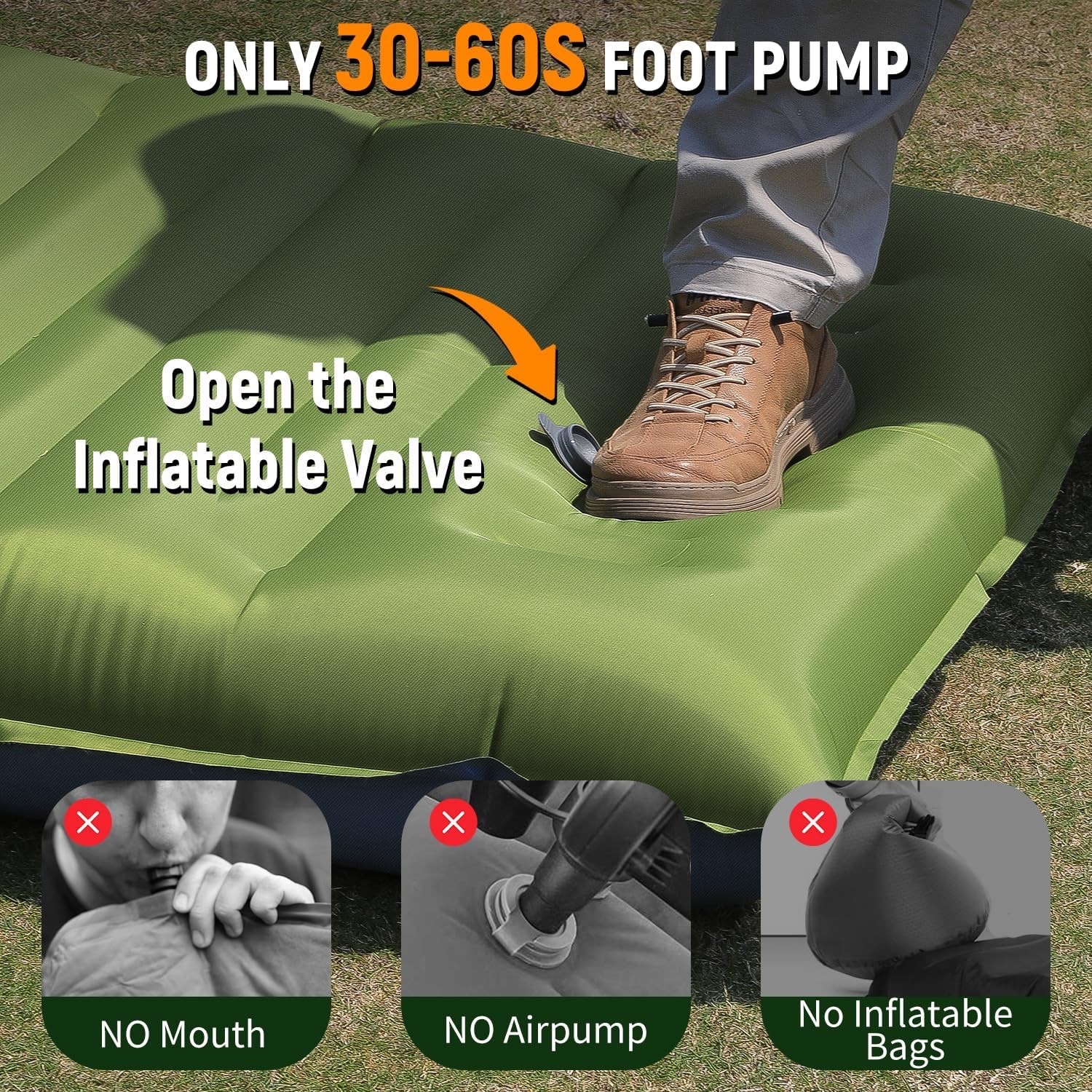 Camping Sleeping Pad Thick 5 Inch Backpacking Mat with Pillow Built-in Foot Pump