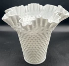 VTG 8” Fenton Hobnail Milk Glass Vase Ruffled Top #3859