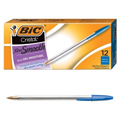 BIC Cristal Xtra Smooth Blue Ballpoint Pens, Medium Point (1.0mm), 12-Count P...