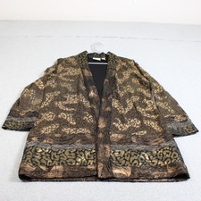 Chico's Kimono Jacket Women 2 Brown Metallic Leopard Open Lightweight 3/4 Sleeve