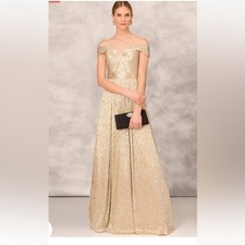 Aidan Mattox by Adrianna papell metallic off the shoulder gown US 8