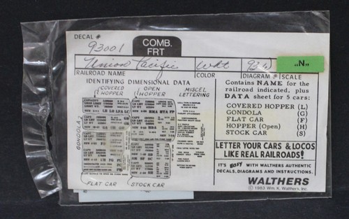 Juego de calcomanías y datos de carga vintage Walthers 93001 UP escala N 1:160 | Zustand: New