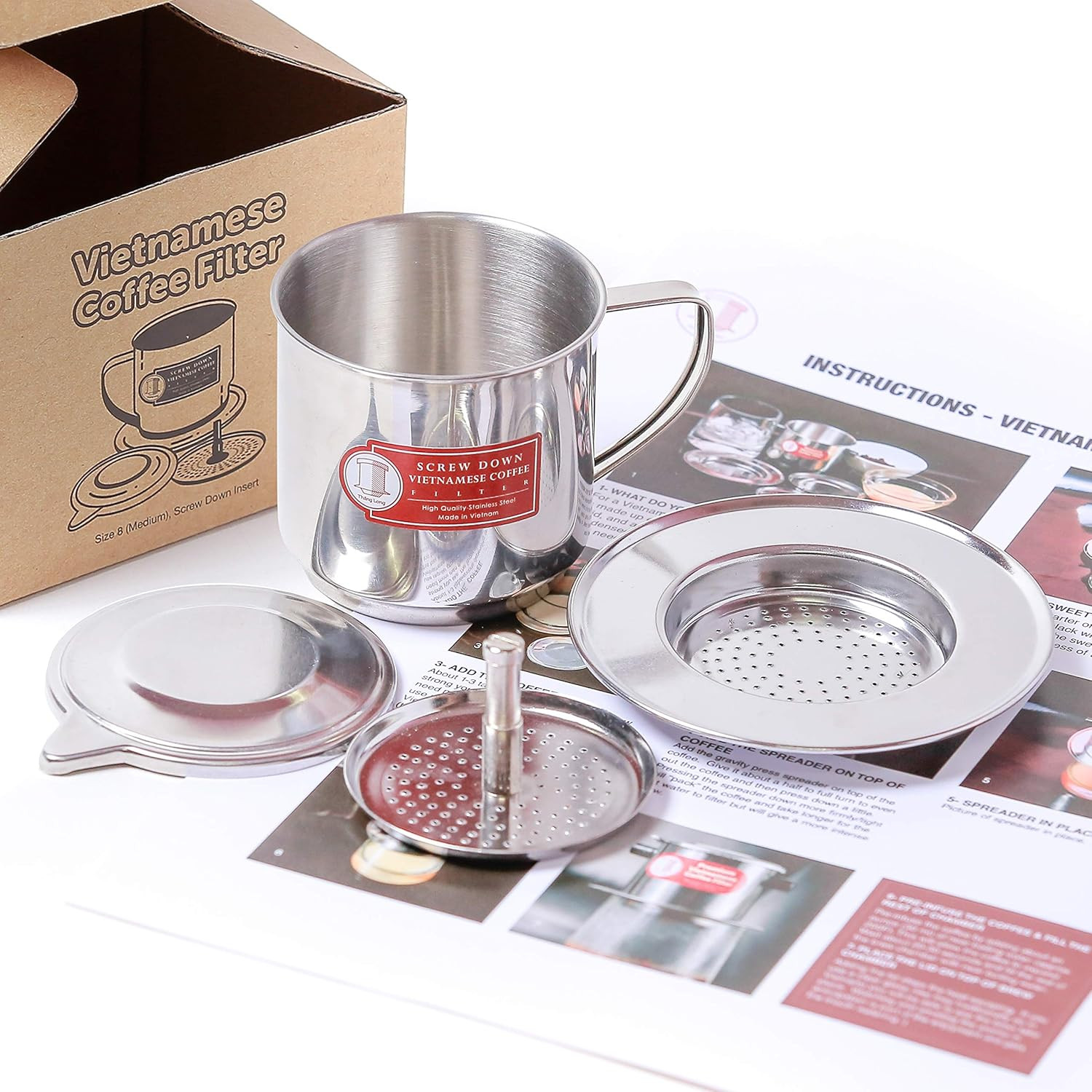 Vietnamese Coffee Filter Maker Press. Screw Down Phin Made in Vietnam. Authen