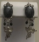 Kirk's Folly Silver Tone Cherub Angel Black Glass Cabochon Clip On Earring SM-17