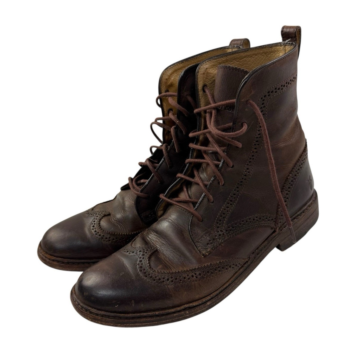 【希少・USA製】FRYE フライ ロガーブーツ 6M（24cm）ビブラムソール Frye James Lug Wingtip Leather Lace up Boots Men Size 8.5B Brown
