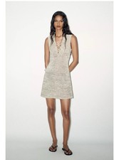 Zara Short Knit Dress With Ties Size Small  New With Tags Beige