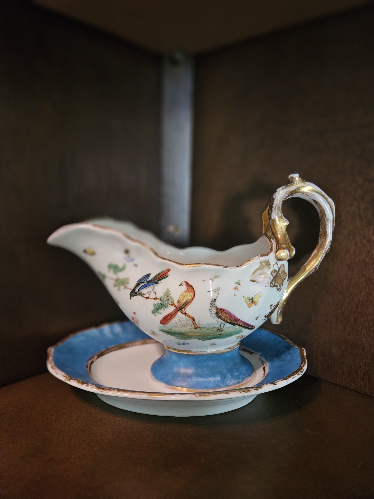 C.T. Altwasser Gravy Boat w/Attached Stand, Hand Painted, Antique