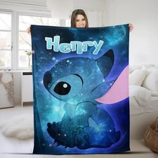 Disney Stitch Sitting Pose Cosmic Vibe Customize Fleece Blanket