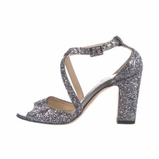 Jimmy Choo Glitter Block Heel Sandals - Silver Sz 36