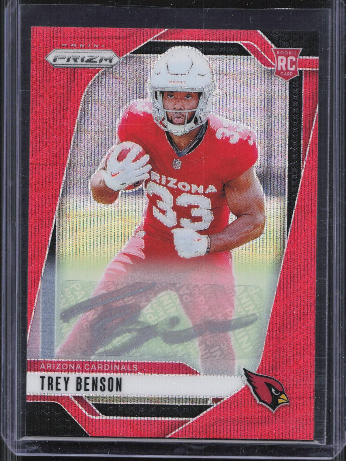 2024 Panini Prizm Trey Benson #392 Rookie Ruby Red Wave Prizm Auto /149