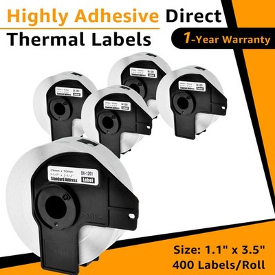 5Rolls DK-1201 400 Labels/Roll 1.1'' x 3.5'' Work for Brother QL Series Printers