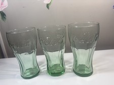 Set of 3 Vintage Coca Cola Georgia Green Flared Glass Tumblers 16 oz Coke 6"