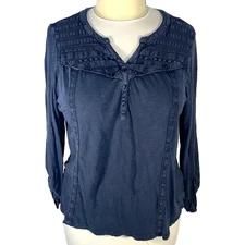 Style & Co - Tunic Top Women's XXL Stone Washed Navy Cabin Core 3/4 Roll Tab Slv