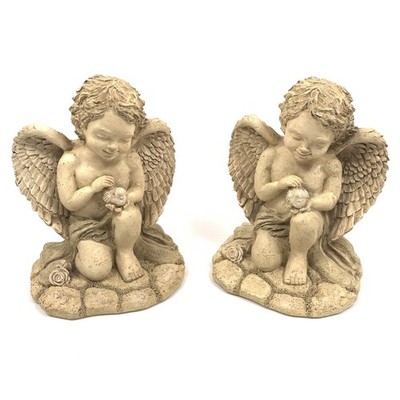 Vintage 2000 FIGI Bookends Cherub Holding A Bird 7.5'' Tall