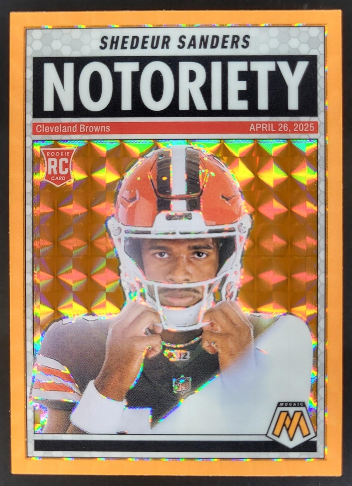 2025 Panini Mosaic Shedeur Sanders Notoriety Orange Fluorescent RC Browns MS2