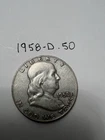 1958 D Franklin Half Dollar 90% Silver Circulated 50c US