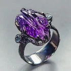 Jewellery Carving Natural Amethyst Ring 925 Sterling Silver Size 8 /R452681