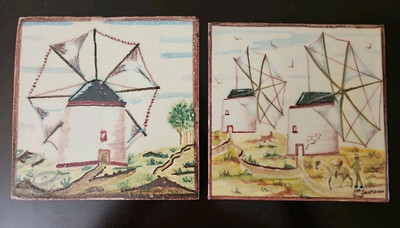 Sant Anna Lisboa Handpainted Tile/Trivet Windmill Portugal 