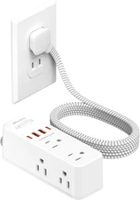 2-Prong Power Strip with Surge Protection, 10ft Cord, 6 Outlets & USB Ports