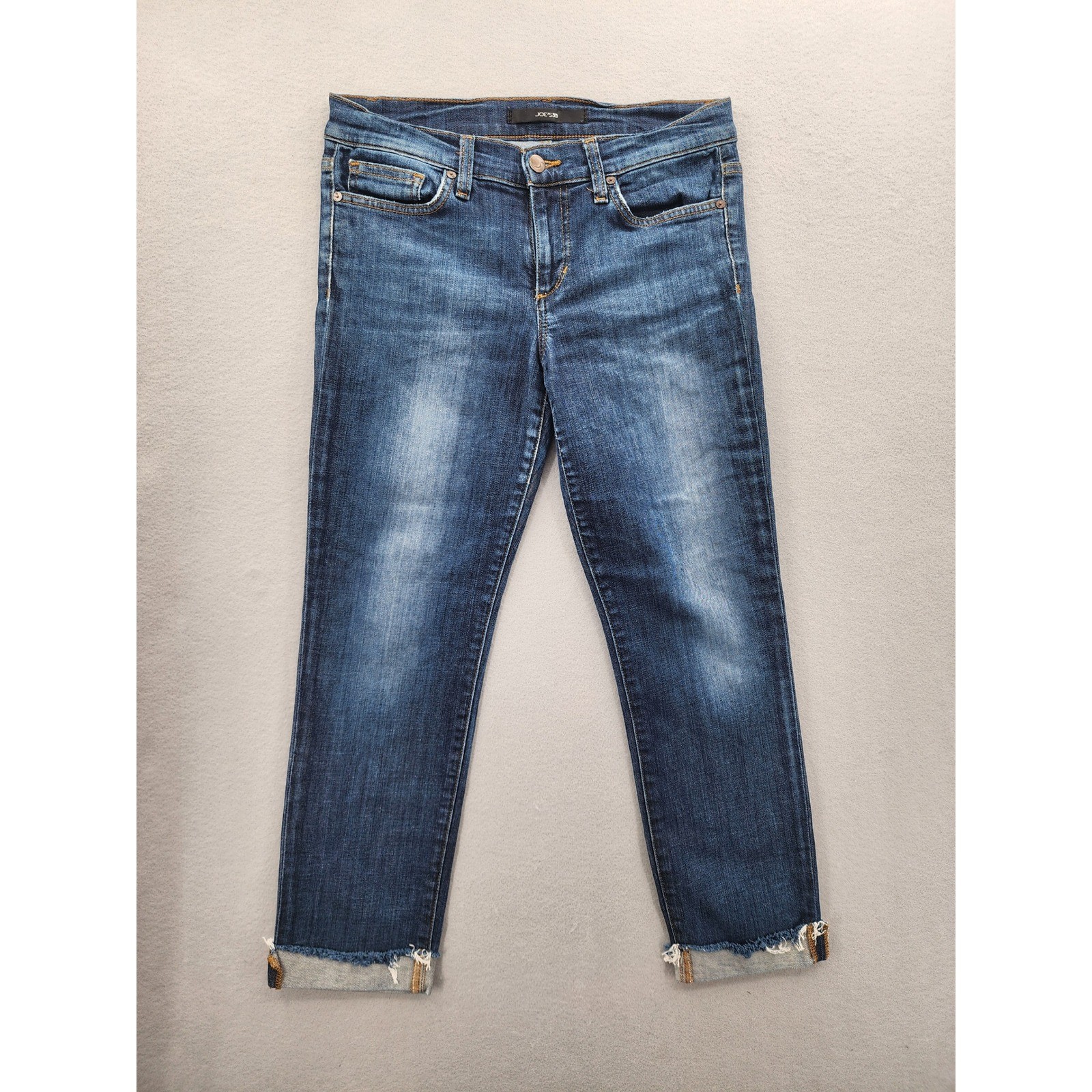 Joe's Jeans Mid Rise Skinny Ankle Dark Wash Raw Frayed Hem Denim Jeans Size 27