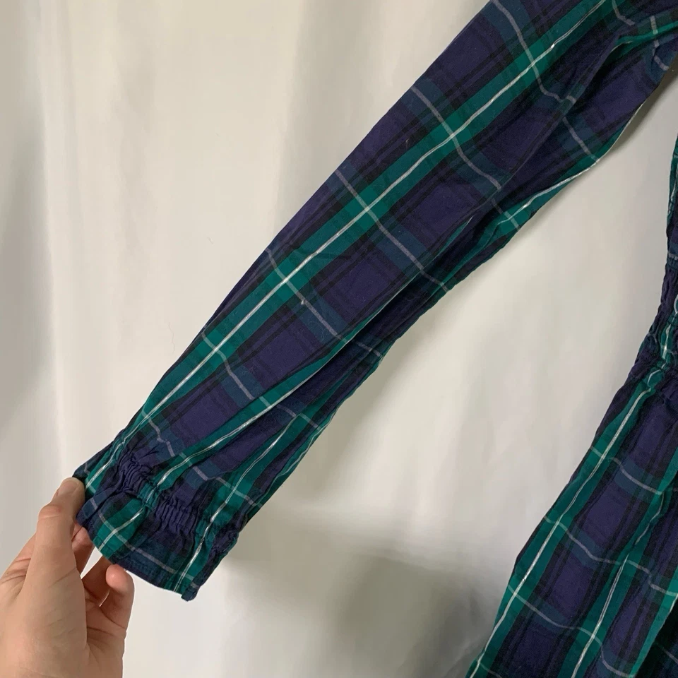 Vestido Crewcuts Niñas 16 Azul Verde Cuadros Manga Larga Cuello Redondo Calado Foto 4 de 4