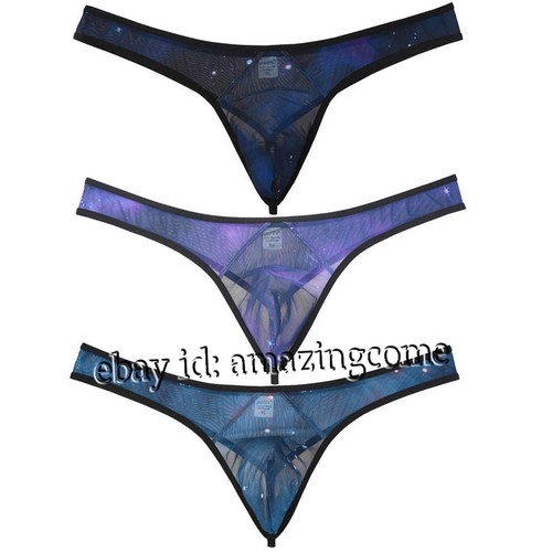Men's Starry Sky Mesh T-back Underwear Bulge Pouch Intimates String Bikini Thong - Picture 1 of 9