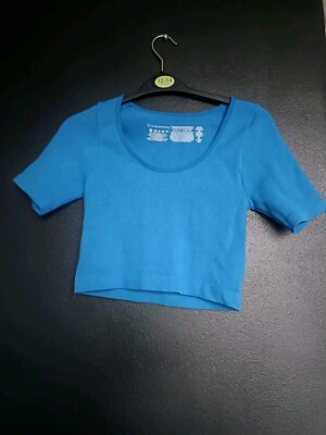 Primark Cares Ribbed Stretchy Seamless Blue Crop Top Short Sleeves