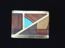 Brass, Wood and Turquoise Belt Buckle.