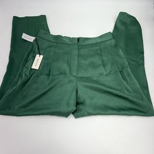 Aritzia Babaton Vogue Forest Green Satin Pleated Pants Size 10 NWT