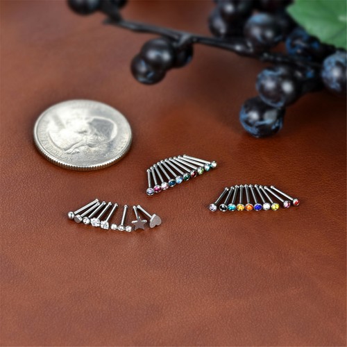 28PCS Nose Stud Rings Surgical Steel 20G Nose Pin Bone Studs Nose Body Piercing - Picture 7 of 9