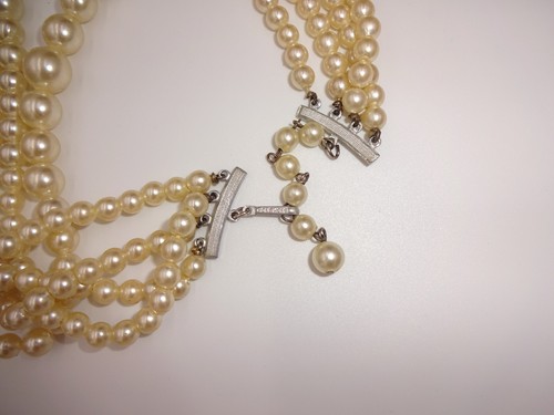 Vintage Faux Pearl Necklace 4 Four Strands Ivory Off White Graduating Hong Kong - Picture 6 of 6