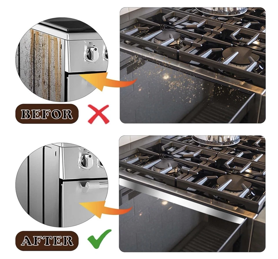 2pcs Stainless Steel Stove Gap Covers Adjustable Stove Counter Guard Gap Filler - Image 4 of 4