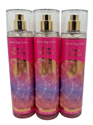 NEW Bath & Body Works Lot of 3 Bottles Pink Tie Dye Fine Fragrance Mist Spray 8