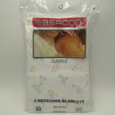 Beacon Baby Cuddle Receiving Blankets 2 Pack Elephant Giraffe Duck Bunny 30''x30''