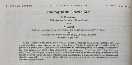 November 1964 Physical Review Density Functional Theory Hohenberg 1st Edition