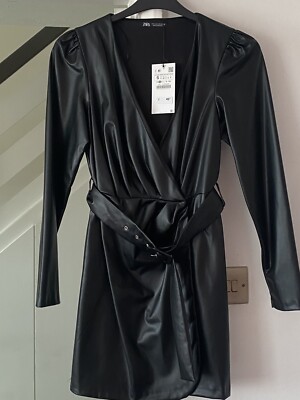 Zara Black Faux Leather Belted Wrap Effect Dress Size S Bloggers Fave | eBay Zara Black Faux Leather Belted Wrap Effect Dress Size S Bloggers Fave | eBay