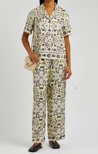 Tory Burch Printed Silk Shirt 8 Ivory Pisces Dream Pajama Dressing Silk Twill